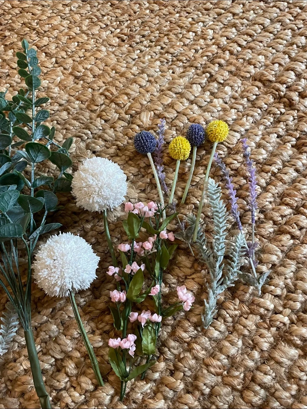 Artificial Eucalyptus & Mixed Wildflower Bouquet - Green, White, Yellow, Purple
